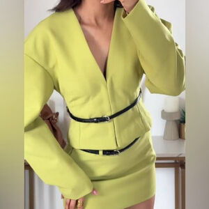 Zara Belted Fitted Green Pistachio Oversized Blazer